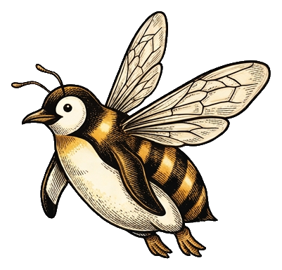 MayDay's Bees mascot, a penguin and honeybee hybrid